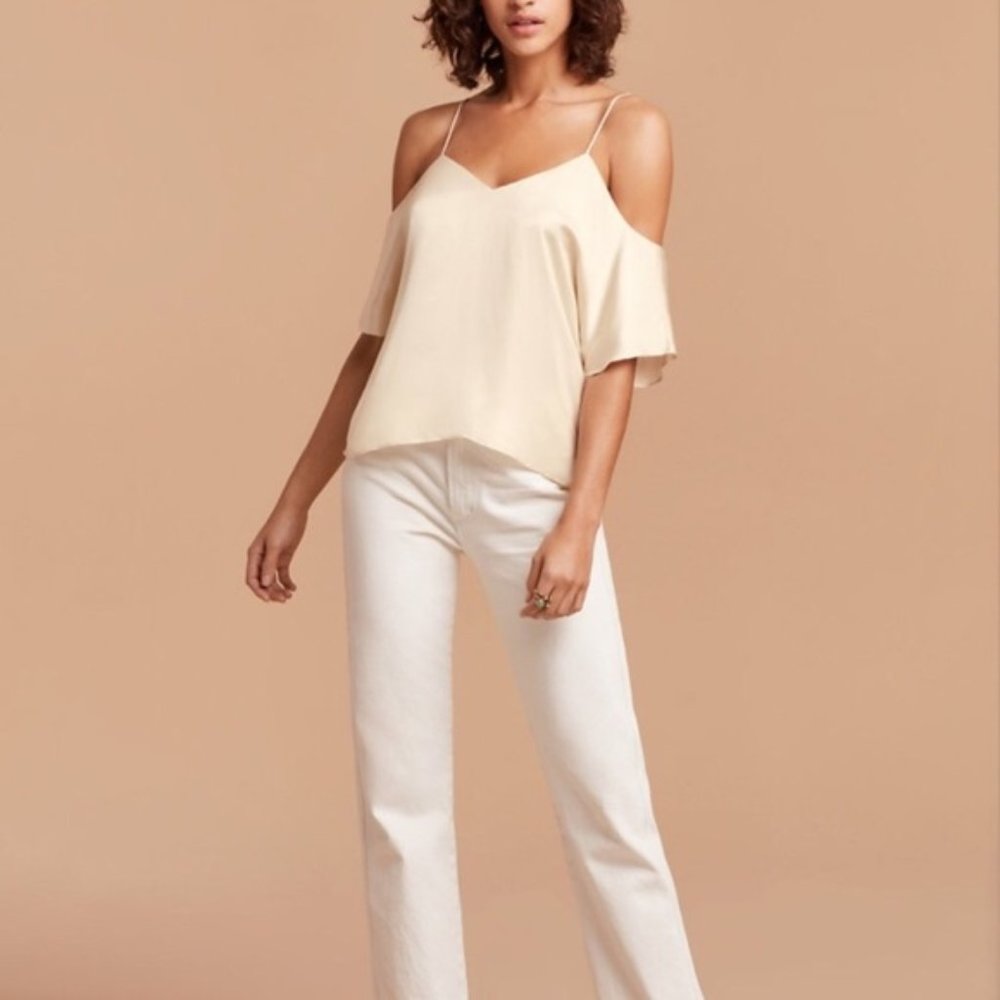 Cream Aritzia Cold Shoulder Draveil Blouse